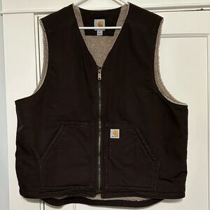 CARHARTT MEN'S DARK BROWN SHERPA-LINED WORK VEST XL 104394